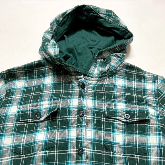 U.S. Polo Assn. Green and White Plaid Flannel Top with Hood (L) - Picture 4 of 10